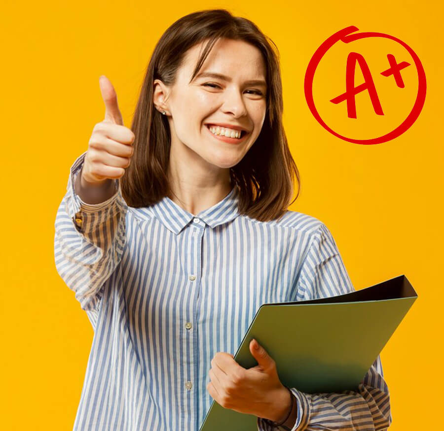 A student celebrating a top grade after tutoring